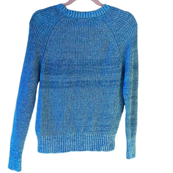 OVLA Blue Mixed Media Dip Die Knit Boho Sweater. Small - Picture 4 of 4